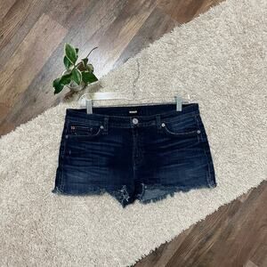 Hudson Size 30 Dark Wash Frayed Hem Whiskered Kenzie Cut Off Mid-Rise Shorts